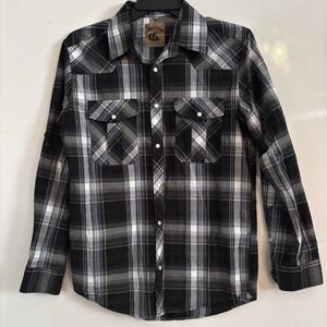 Western Pearl Snap Shirt Mens M Long Sleeve Plaid Black/White Rodeo COEVALS CLUB